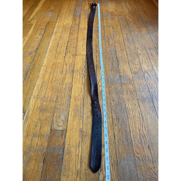 Vintage Distressed Brown Leather Belt w/Fisherman Theme sz XL - Picture 12 of 14